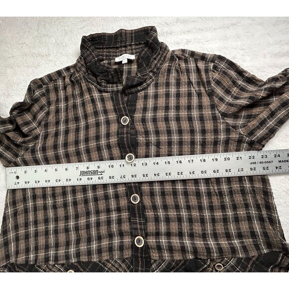 Habitat Womens Plaid Button-Up Ruffle Hem Jacket Large Lagenlook Brown Black - Picture 7 of 8
